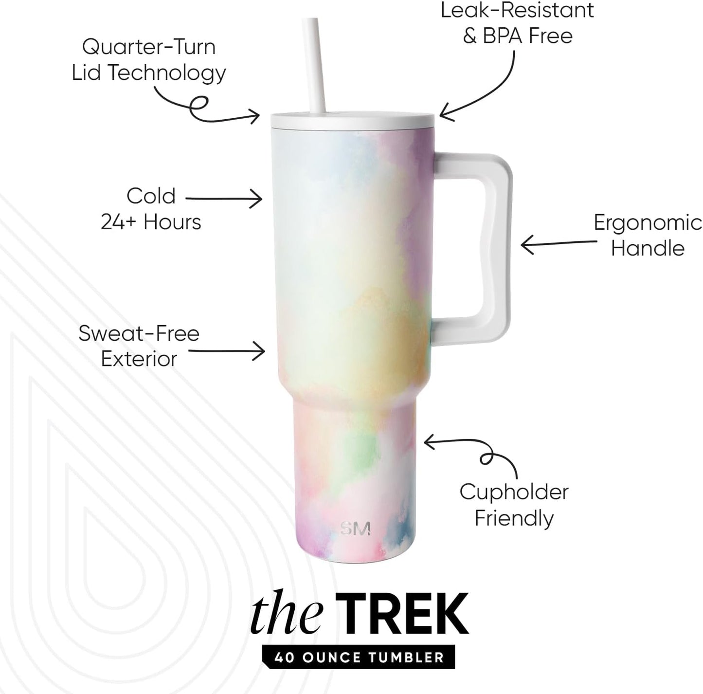 Simple Modern 40 oz Trek Tumbler with Handle and Straw Lid | Cup Holder Friendly Insulated Stainless Steel Travel Mug | Sea Glass Sage - Colors A