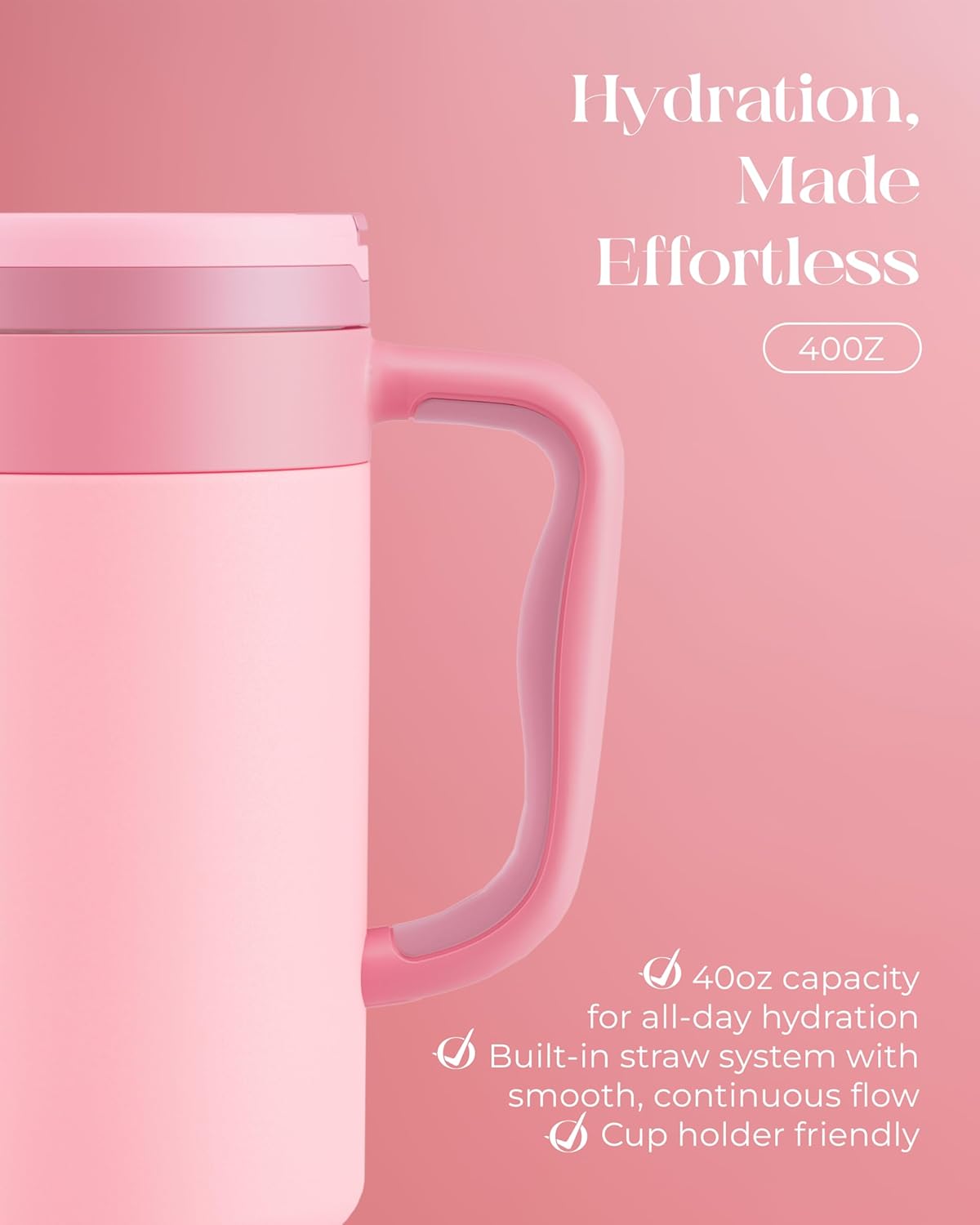 40 oz Insulated Tumbler with Handle and Push-Button Straw Lid, Stainless Steel Travel Cup for Gym Office, Leakproof, BPA-Free, Cup Holder Friendly, Bow Silicone Boot, Purple (Light Lilac)