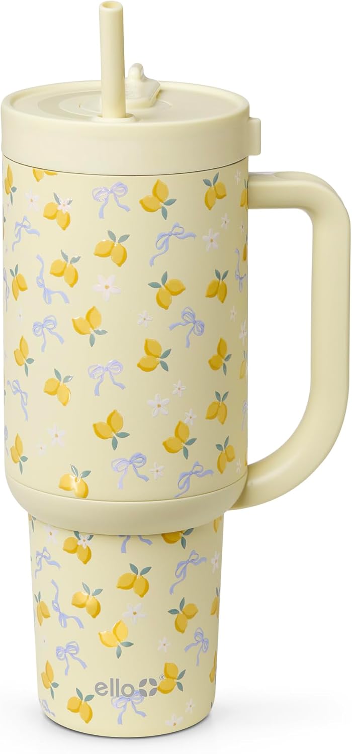 Ello Oasis 40 oz Tumbler with Handle & Retracting Straw | Reusable Insulated Stainless Steel Cup 100% Leakproof, Gifts for Teens Women Men | Keeps cold for 24 Hours, Cup Holder Friendly, Daisies