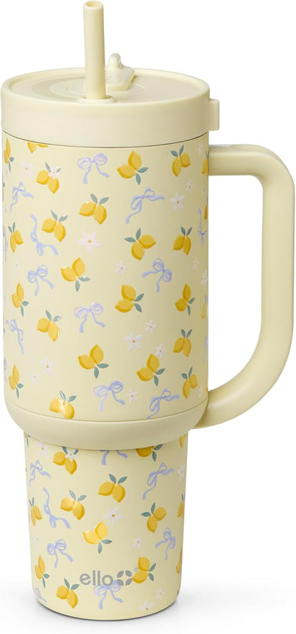 Ello Oasis 40 oz Tumbler with Handle & Retracting Straw | Reusable Insulated Stainless Steel Cup 100% Leakproof, Gifts for Teens Women Men | Keeps cold for 24 Hours, Cup Holder Friendly, Daisies