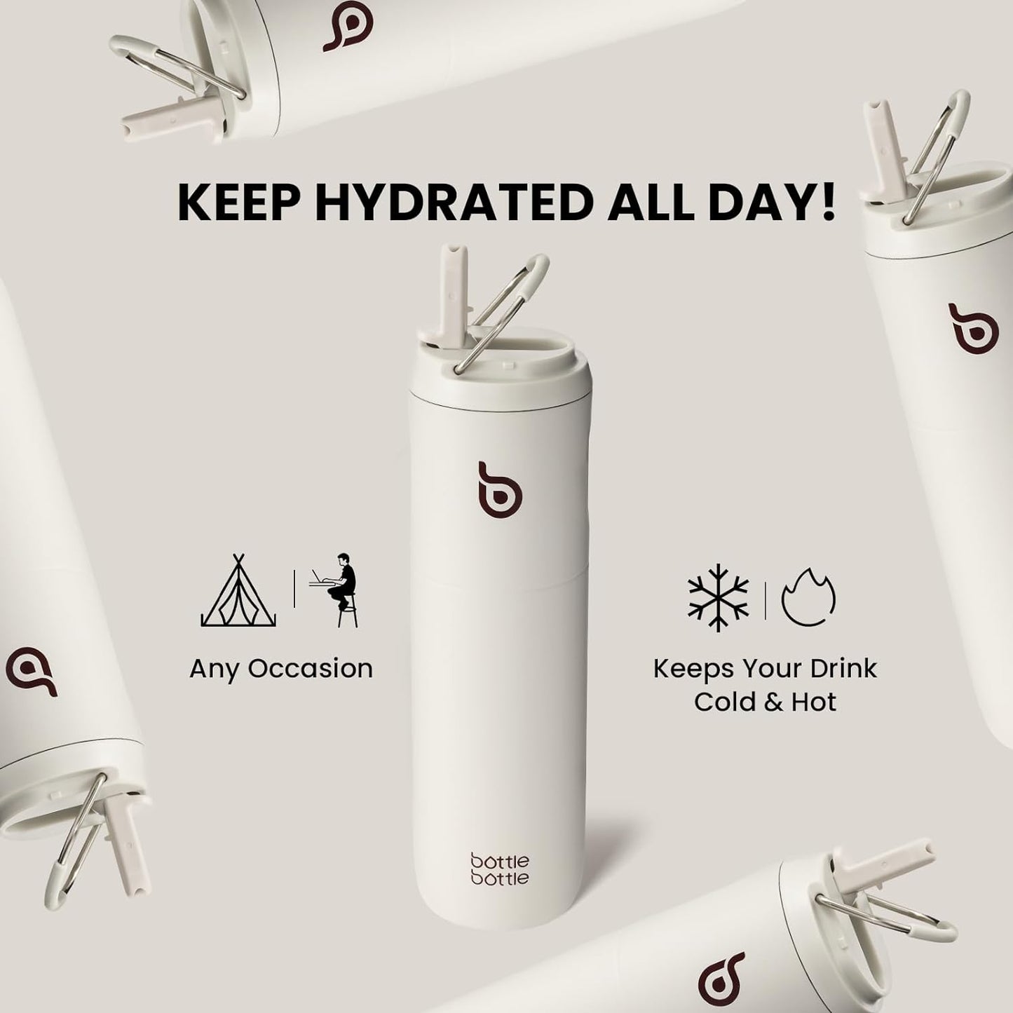 BOTTLE BOTTLE Insulated Water Bottle 24oz with Straw Lid and Handle for Sports Travel Gym Stainless Steel Water Bottles Double-Wall Vacuum Metal Leak Proof BPA-Free