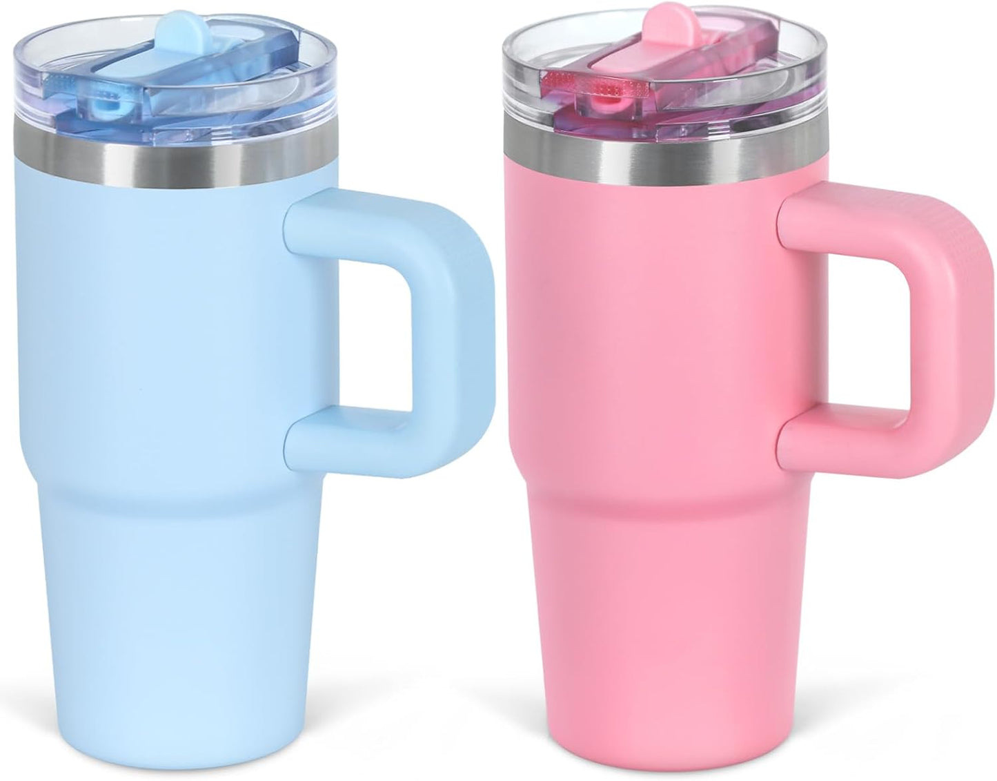 Cosictic 14 Oz Flip Straw Tumbler with Handle for Kids, Stainless Steel Double Wall Insulated Cup for Children with Flip Top Lid, 14 Oz Leak-proof Cups for Kids, Sky Blue and Purple
