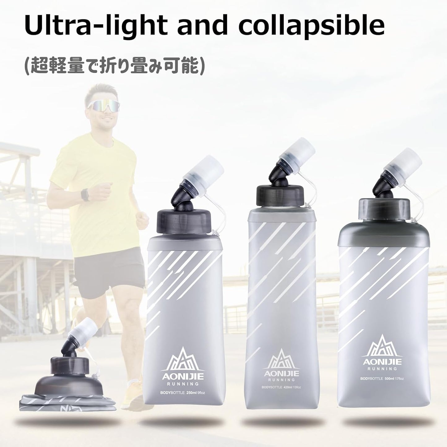 Azarxis TPU Soft Flask Collapsible Water Bottles BPA-Free 250ml 350ml 500ml for Hydration Vest Pack Running Hiking Cycling Climbing