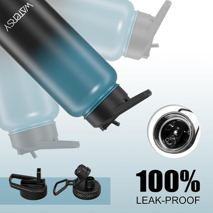 40oz Insulated Water Bottle (Cold for 48 Hrs),BPA Free&Leak Proof,Stainless Steel Water Flask,Water Jug with Straw Spout Lids for Gym,Hiking,Travel,Black Blue