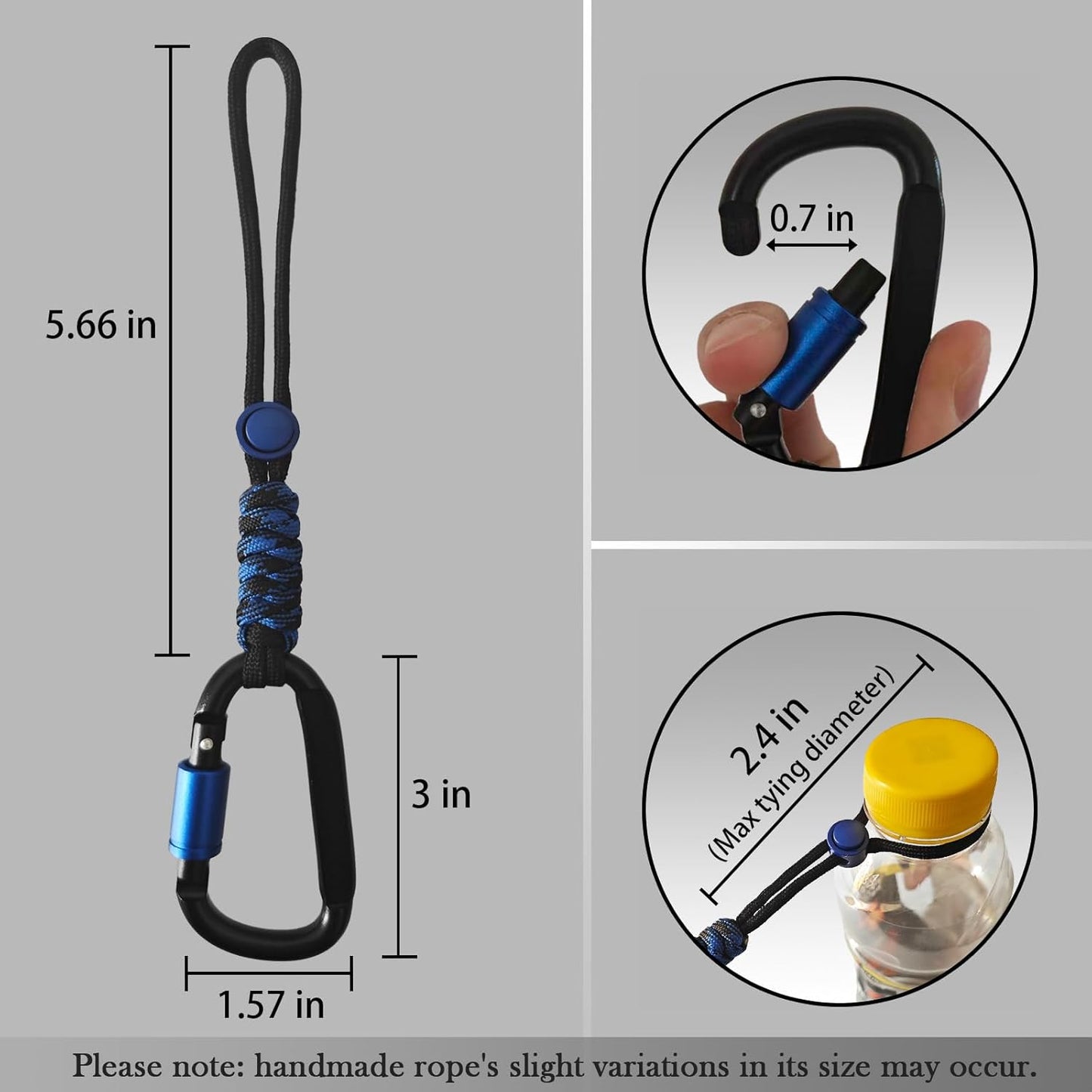 Paracord Keychain/Carabiner Clip - Jaymokes D Ring Metal Hook for Water Bottle, Key, Backpacks and More