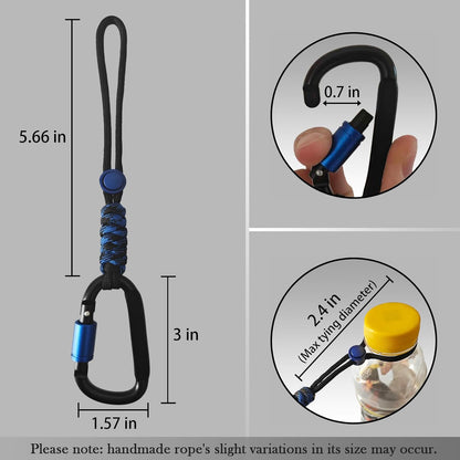 Paracord Keychain/Carabiner Clip - Jaymokes D Ring Metal Hook for Water Bottle, Key, Backpacks and More