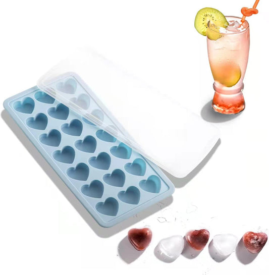 Heart Shape Ice Cube Tray, 21 Holes Silicone Ice Cube Mold with Removable Lid Flexible for Whiskey Cocktail Chocolate