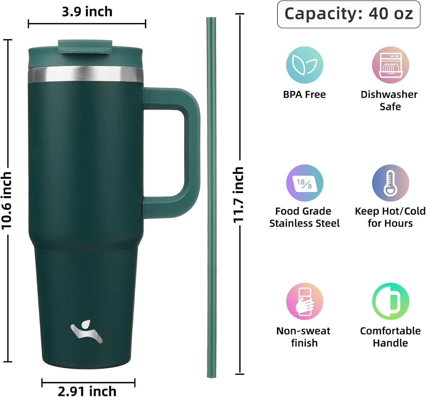 Konokyo 30 oz Tumbler with Handle and 2 Straws,2 in 1 Lid Insulated Water Bottle Stainless Steel Travel Coffee Mug,Sky
