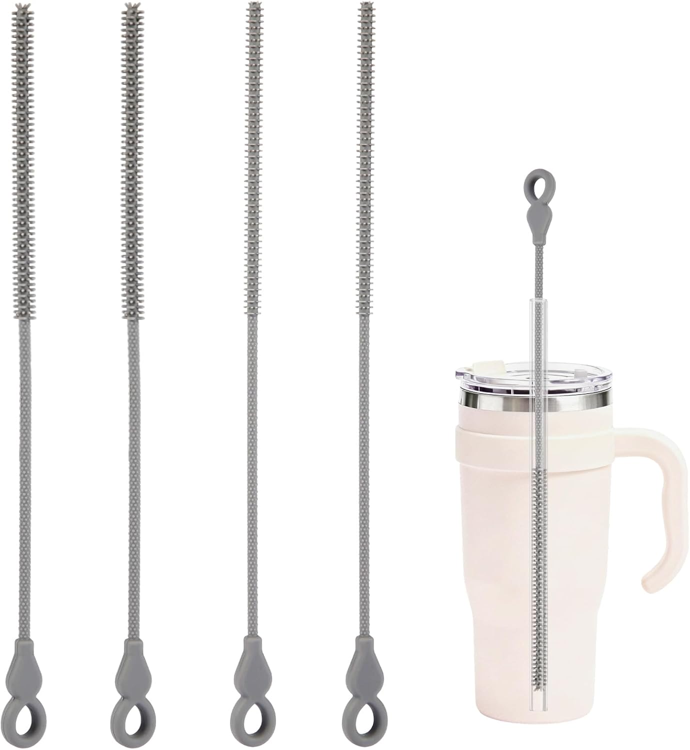 Silicone Straw Cleaner Brush, 4Pcs Reusable Straw Brush Set with Extra-Long Design for Cleaning Thin Metal Straws and Wider Milkshake Straws （6mm+9mm Pink)