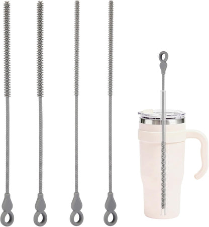 Silicone Straw Cleaner Brush, 4Pcs Reusable Straw Brush Set with Extra-Long Design for Cleaning Thin Metal Straws and Wider Milkshake Straws （6mm+9mm Pink)