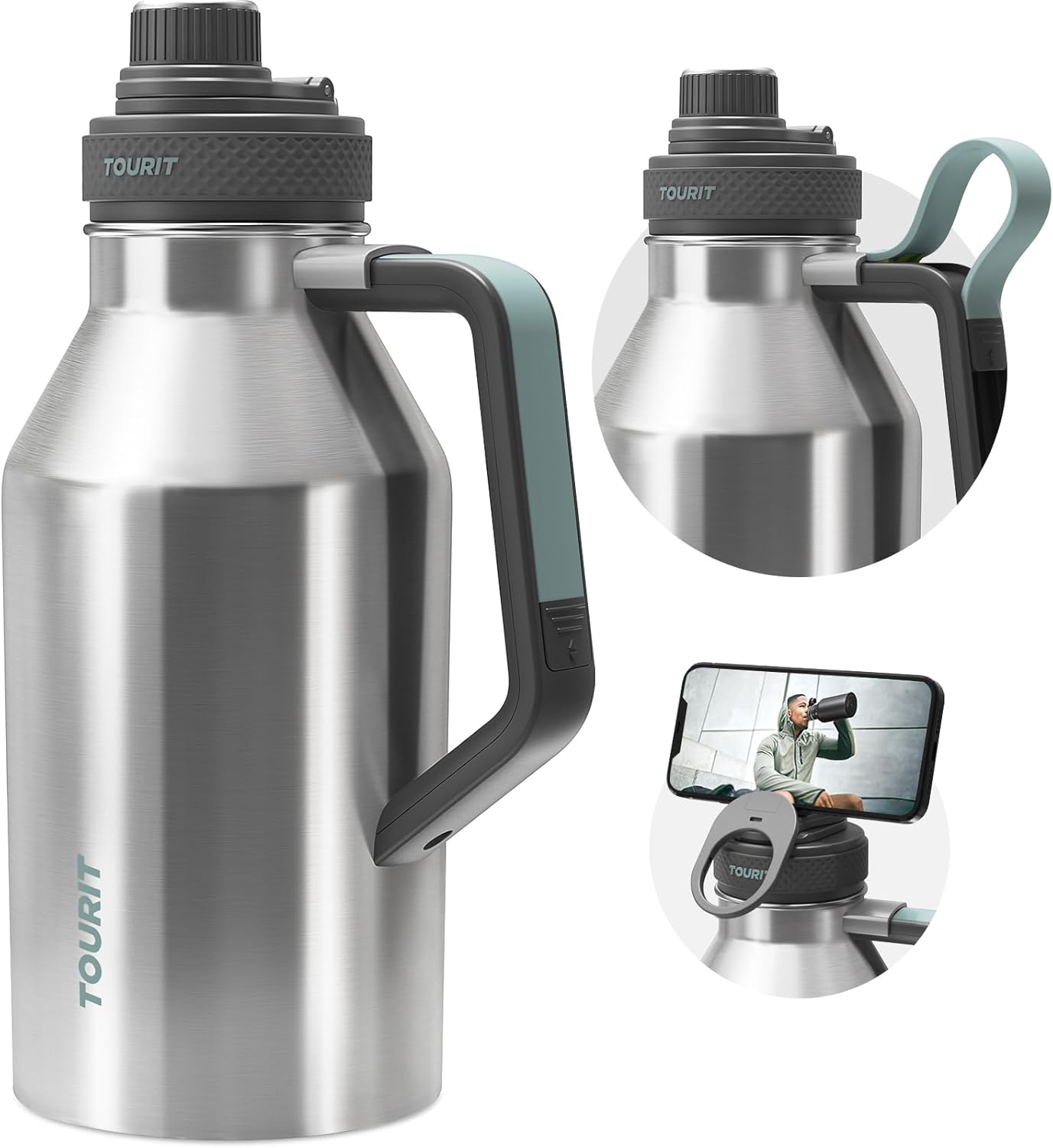 TOURIT 32oz Stainless Steel Wide Mouth Water Bottle, Double-Wall Vacuum Insulation with Spout Lid for Sports and Travel, Black