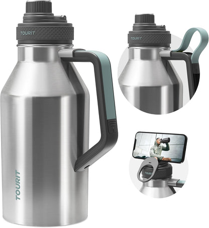 TOURIT 32oz Stainless Steel Wide Mouth Water Bottle, Double-Wall Vacuum Insulation with Spout Lid for Sports and Travel, Black