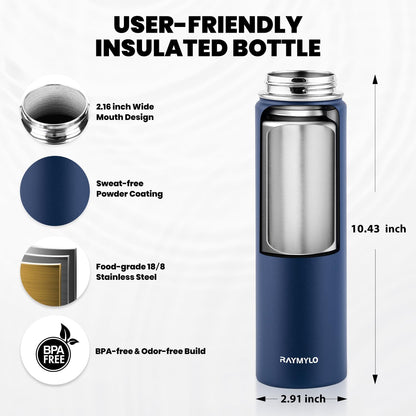 RAYMYLO One Gallon Water Bottle Insulated, Triple Walled Vacuum Stainless Steel (Cold for 48 Hrs), Leak Proof & Non-BPA, Large Water Flask Jug with Paracord Handle & Straw Spout Lids