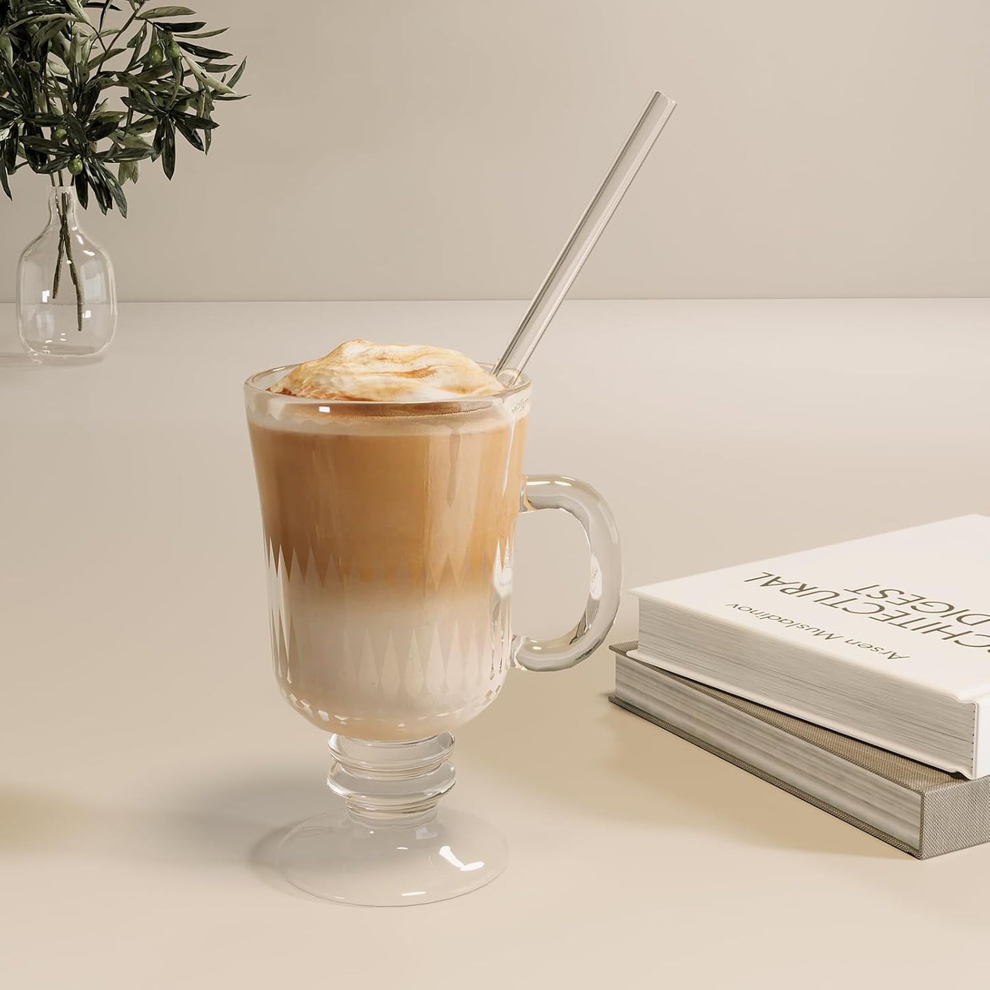 6 PCS Reusable Glass Drinking Straw, Replacement Straw 7.88'' x 8MM Clear Practical Straw for 20/30/32oz Tumblers Smoothie Straws 3 Straight 3 Bent with 1 Cleaning Brush for Coffee Tea Juice Milkshake
