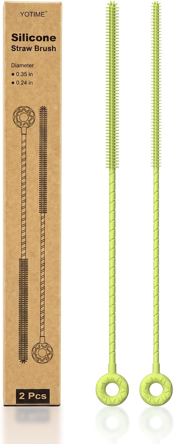 YOTIME Silicone Straw Cleaner Brush, 2 Pcs Reusable Straw Brush(6mm+9mm) for Cleaning Narrow & Wide Straws, Tumblers, Blue