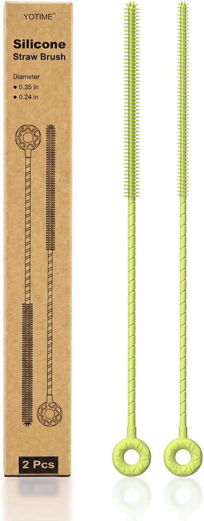 YOTIME Silicone Straw Cleaner Brush, 2 Pcs Reusable Straw Brush(6mm+9mm) for Cleaning Narrow & Wide Straws, Tumblers, Blue