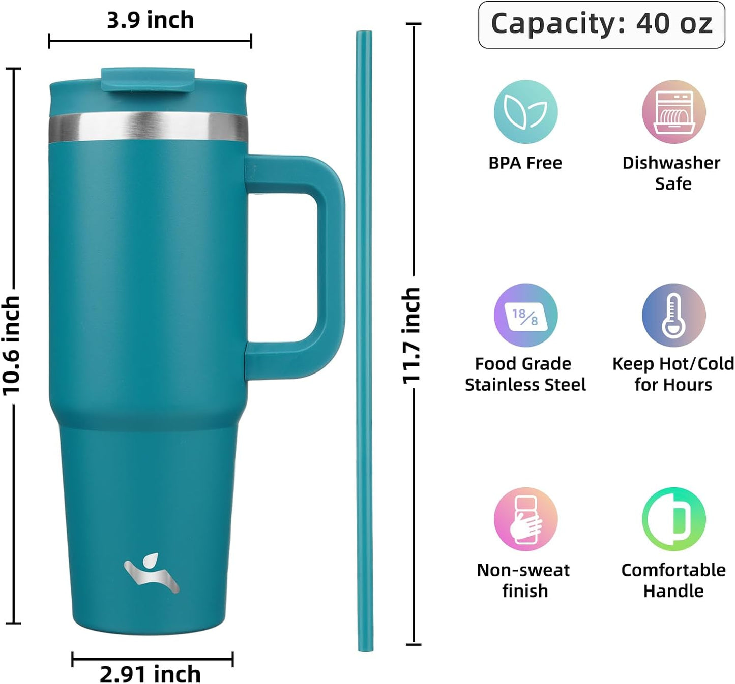 Konokyo 30 oz Tumbler with Handle and 2 Straws,2 in 1 Lid Insulated Water Bottle Stainless Steel Travel Coffee Mug,Sky