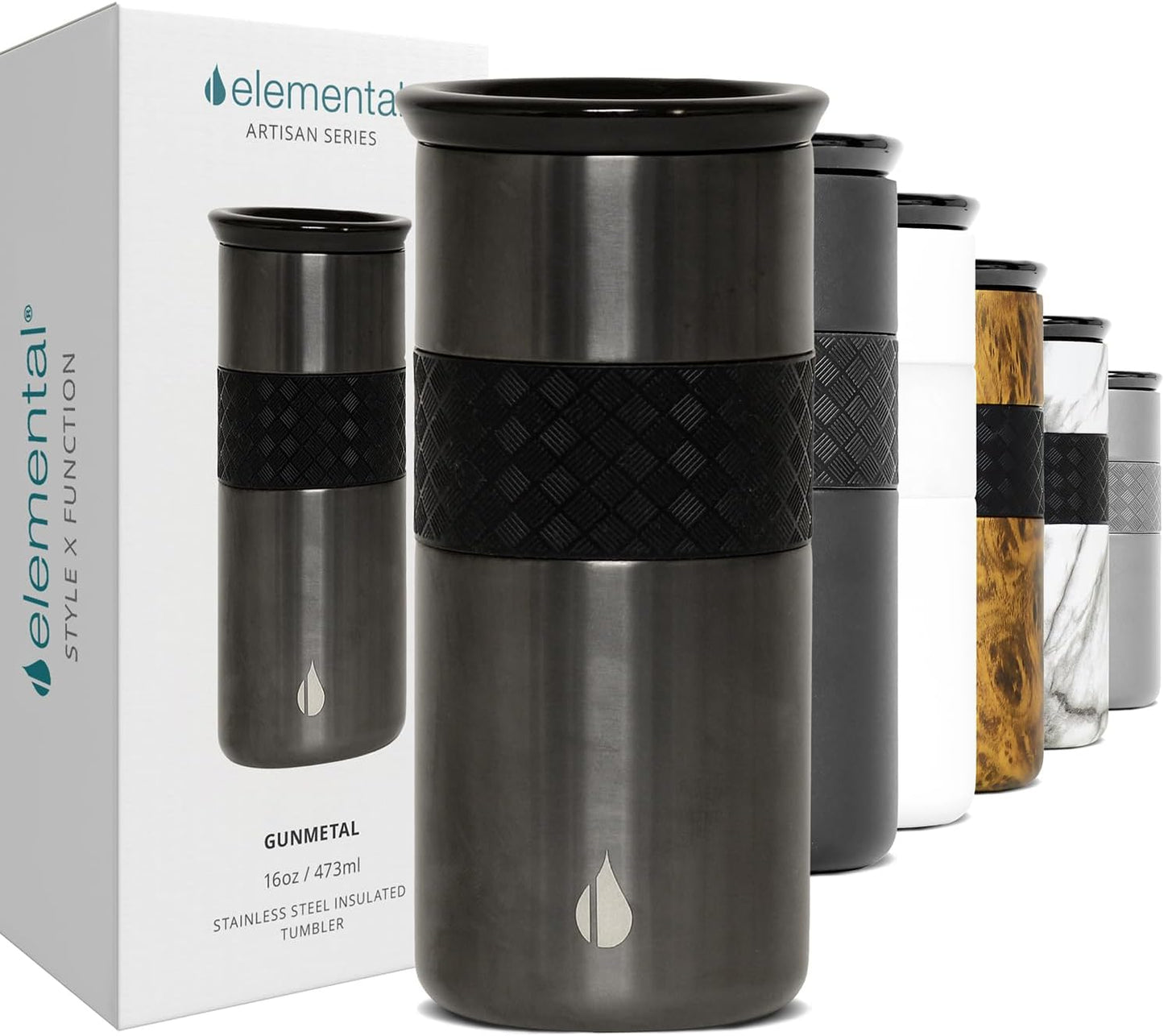 Elemental Artisan Insulated Tumbler, Triple Wall Coffee Travel Mug, Reusable Stainless Steel Coffee Tumbler with Ceramic Lid, Thermal Coffee Cups for Hot (6 Hrs) & Cold (18 Hrs), 16oz - Forest Green