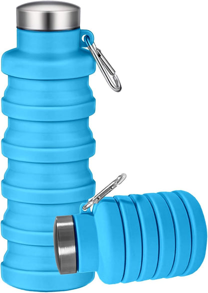 Collapsible Water Bottles,16oz Capacity Portable Reusable Silicone Water Bottle,Leak-proof,with buckle,foldable storage,Lightweight Durable for Fitness,Cycling,Sports,Camping,Hiking (Deep Black)