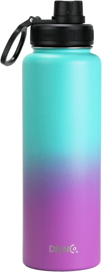 Drinco Stainless Steel Water Bottle Spout Lid Vacuum Insulated Double Wall Water Bottle Wide Mouth (40oz 32oz 22oz 18oz 14oz) Leak Proof Keep Cold Sport Camping Hiking (22 oz, 22oz Black)