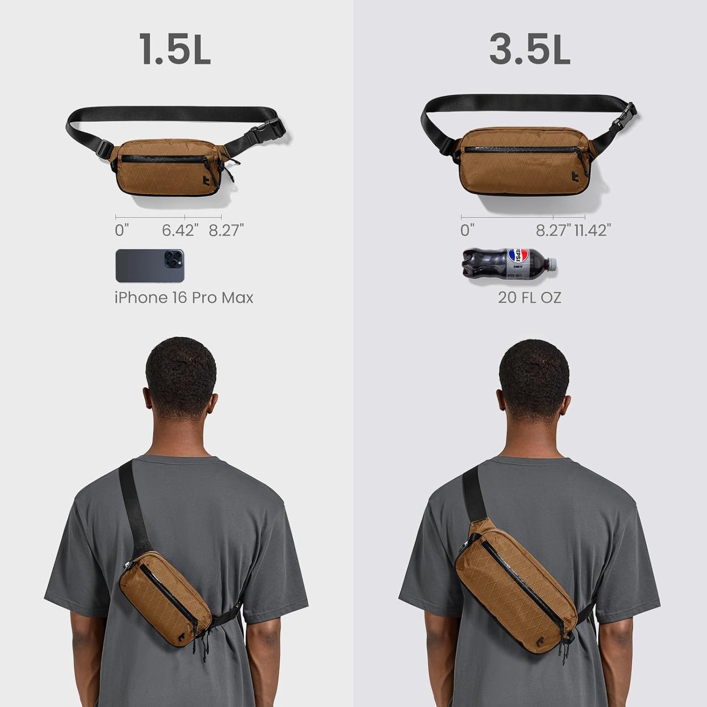 tomtoc 3.5L Sling Bag with RFID Blocking, Crossbody Bag Chest Shoulder Pack for Men and Women, Water-resistant Lightweight Casual Waist Fanny Pack for Travel/Daily Use