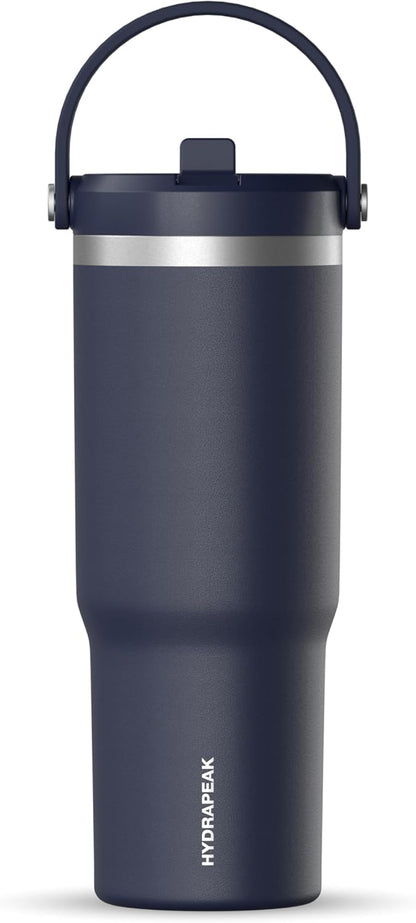 Hydrapeak Nomad 32oz Insulated Stainless Steel Travel Tumbler with Handle & Straw Lid, Leakproof, Cupholder Friendly, Keeps Drinks Cold 24 Hours, Reusable Bottle for Daily Hydration (Pale Sage)