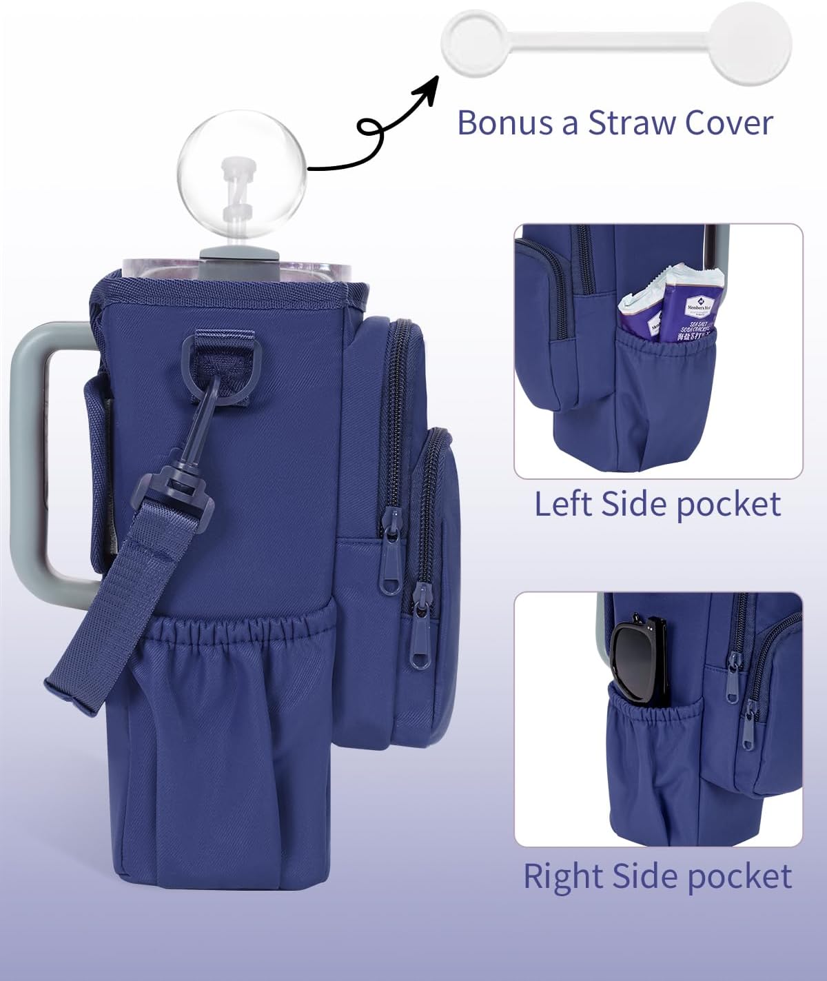sportsnew Water Bottle Carrier Bag with Phone Pocket for 30oz 40oz Tumbler with Handle Accessories Insulated Water Bottle Holder Pouch with Strap Crossbody with Straw Cover