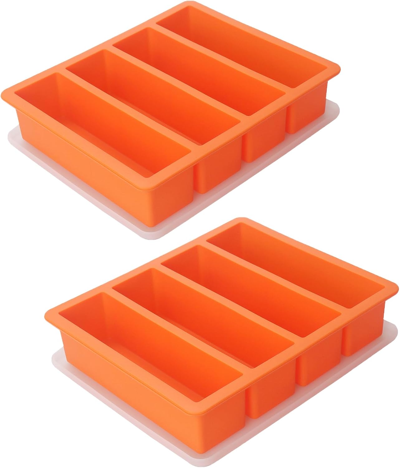 Large and Long Ice Cube Tray 2 Pack Silicone Freezing Container Sticks with Lid for Whiskey, Water Bottle, Food Leftovers and Baking (2pack Orange)