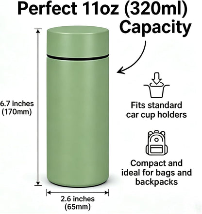 Insulated Water Bottle with Tea Infuser, Stainless Steel Insulated Flask, Leak Proof ，Vacuum Tumbler for Coffee, Tea and Drinks, BPA Free, Keeps Drinks Hot or Cold, 11oz (Green)