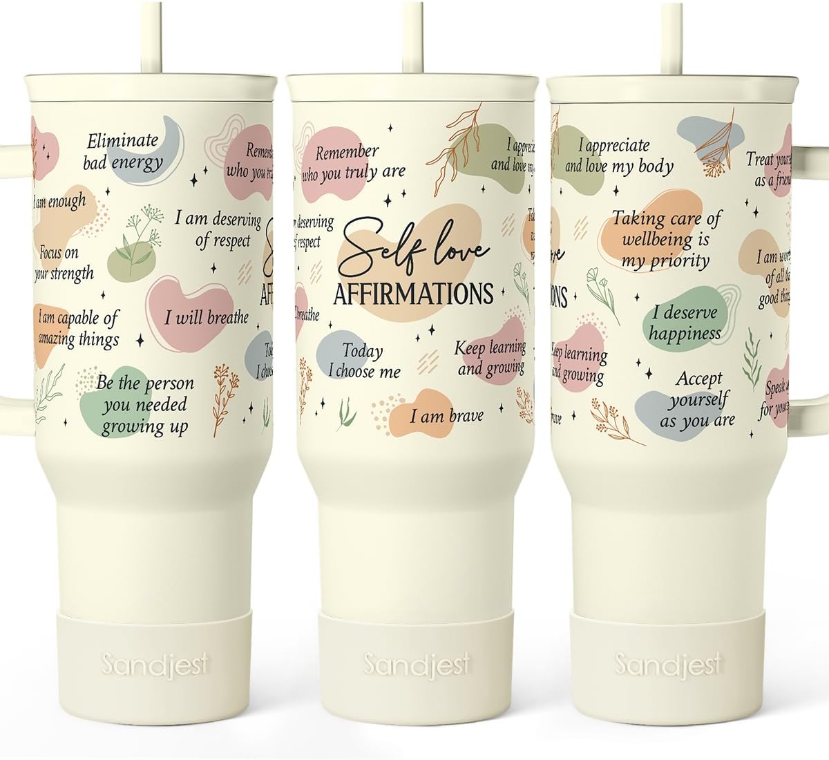 Floral Tumbler with Handle 40oz, Stainless Steel Insulated Tumblers Coffee Travel Mug Cup with Straw, Flower Coffee Cup Gifts for Women Girls, Gift for Her on Christmas Birthday Mothers Day