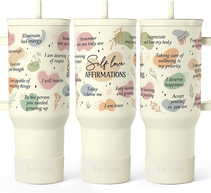 Floral Tumbler with Handle 40oz, Stainless Steel Insulated Tumblers Coffee Travel Mug Cup with Straw, Flower Coffee Cup Gifts for Women Girls, Gift for Her on Christmas Birthday Mothers Day