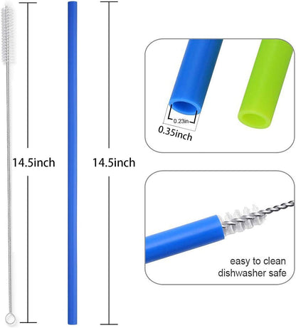 Pastel Color 14” Extra Long Silicone Replacement Straw for 40 oz Stanley Cup, Reusable Flexible Tall Giant Big Drinking Straw for Quencher Tumbler,1Gallon/64 oz Water Bottle,Hydro Jug-6 pack