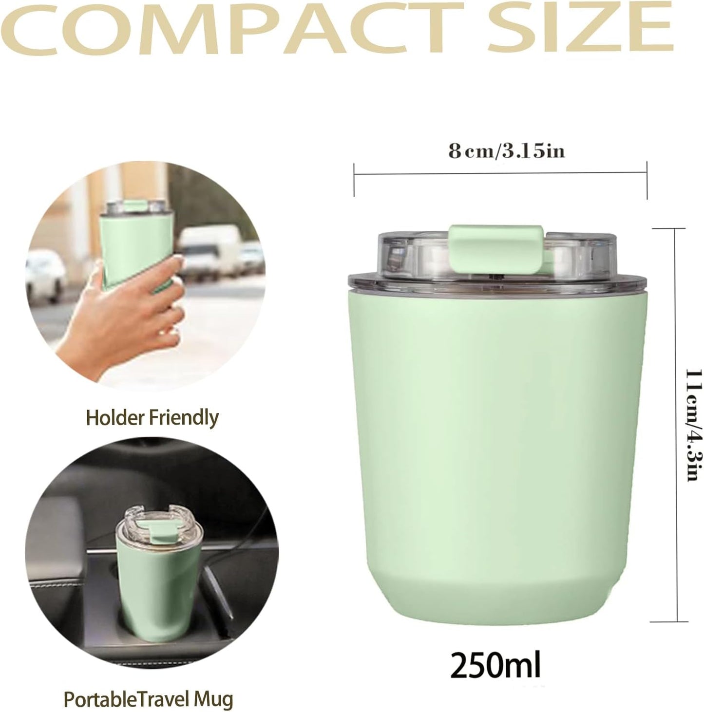 DEQIANG Travel Coffee Cup, Coffee Cup Travel with Lid, Insulated Coffee Mug for Hot & Cold Beverages, Great Gift Choice for Coffee Lovers, Office Workers, Hikers & Commuters (Black, 8.5 oz)