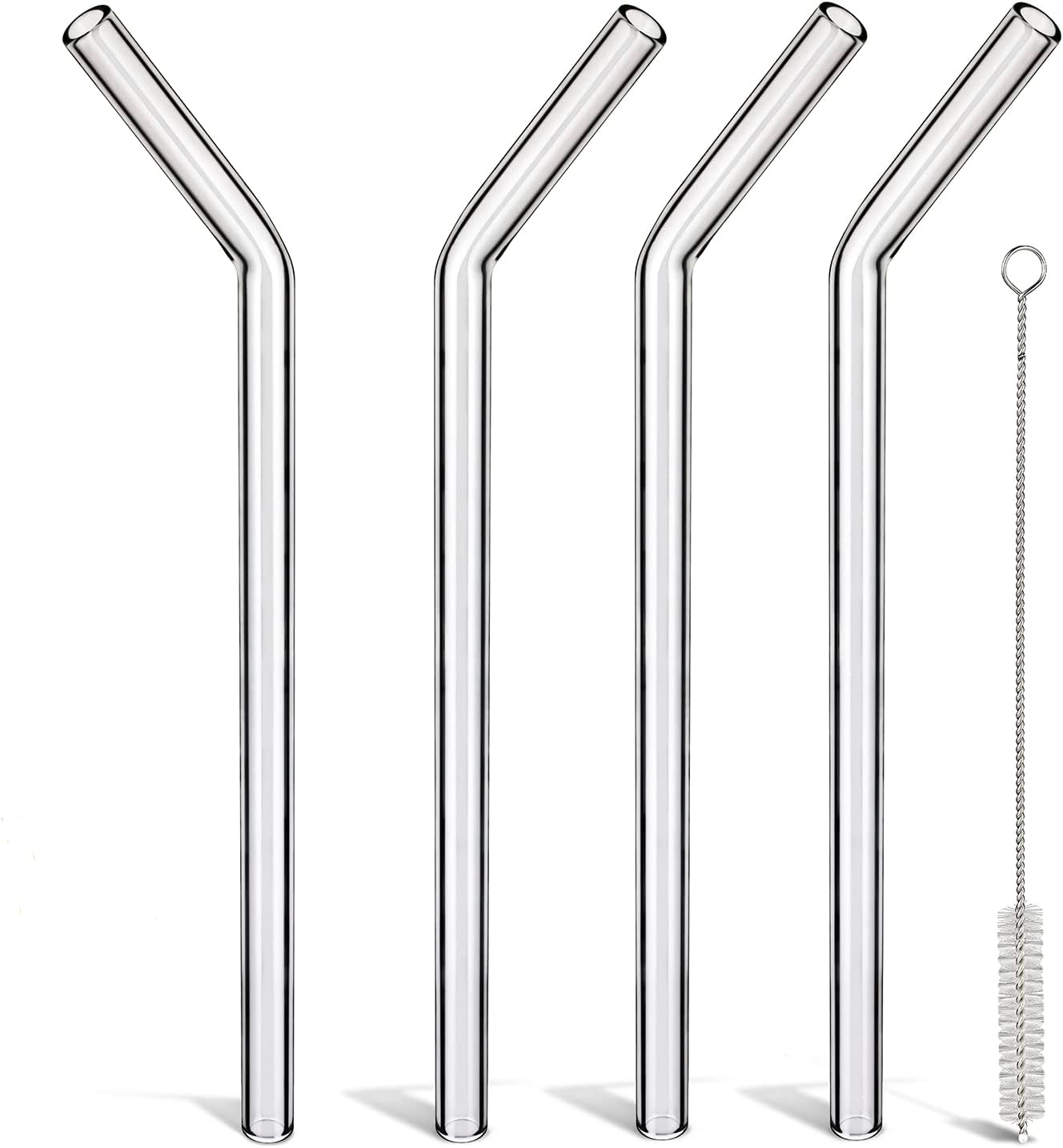 Reusable Glass Straws Shatter Resistant Clear, Skinny Glass Straw Bent Thin for 16 oz Cups Tumblers 9 inch 8mm