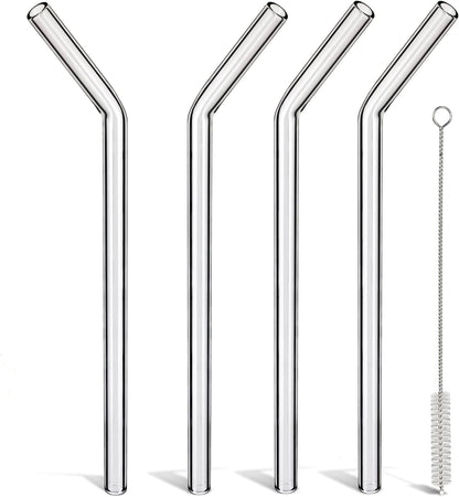Reusable Glass Straws Shatter Resistant Clear, Skinny Glass Straw Bent Thin for 16 oz Cups Tumblers 9 inch 8mm