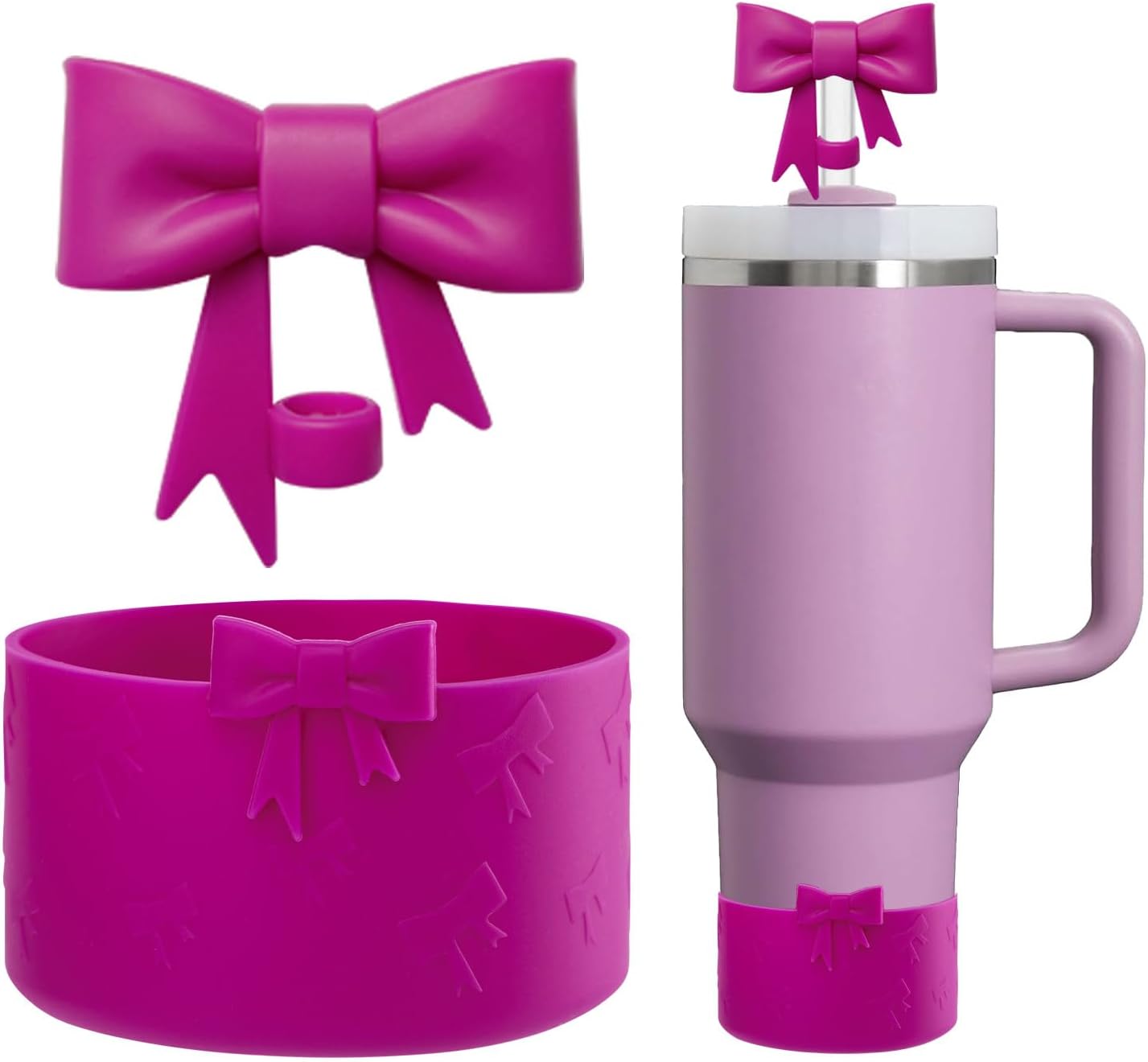 Bow Silicone Protective for Stanley Boot for 20/30/40Oz, 2 Pack for Stanley Cup Accessories Compatible 12-24Oz for Hydroflask Boot and More (Pink Set)