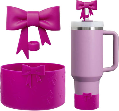 Bow Silicone Protective for Stanley Boot for 20/30/40Oz, 2 Pack for Stanley Cup Accessories Compatible 12-24Oz for Hydroflask Boot and More (Pink Set)