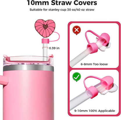 6PCS Pink Black Girl Straw Covers for Stanley Cup，Cute Silicone Straw Topper for 10mm Drinking Straw Tip Covers Stanley Cup Accessories