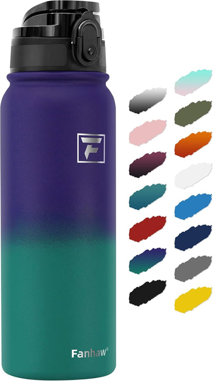 Fanhaw 20 oz Insulated Stainless Steel Water Bottle with Anti-Dust Chug Lid, Leakproof Vacuum Metal Everyday Use Bottle for Kids, Teens & Adults, Back to School Essentials (Green Blue)