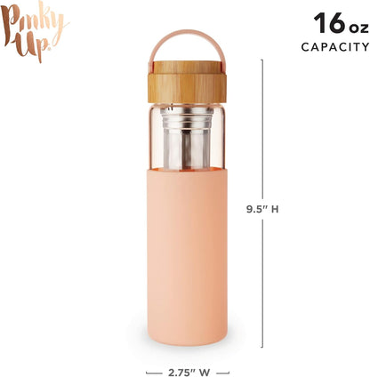 Pinky Up Blair Travel Tea Infuser Mug, Double Walled Insulated Travel Tumbler with Loose Leaf Tea Strainer, Travel Coffee Mug, Keeps Drinks Hot or Cold, 16 oz, White Leaf