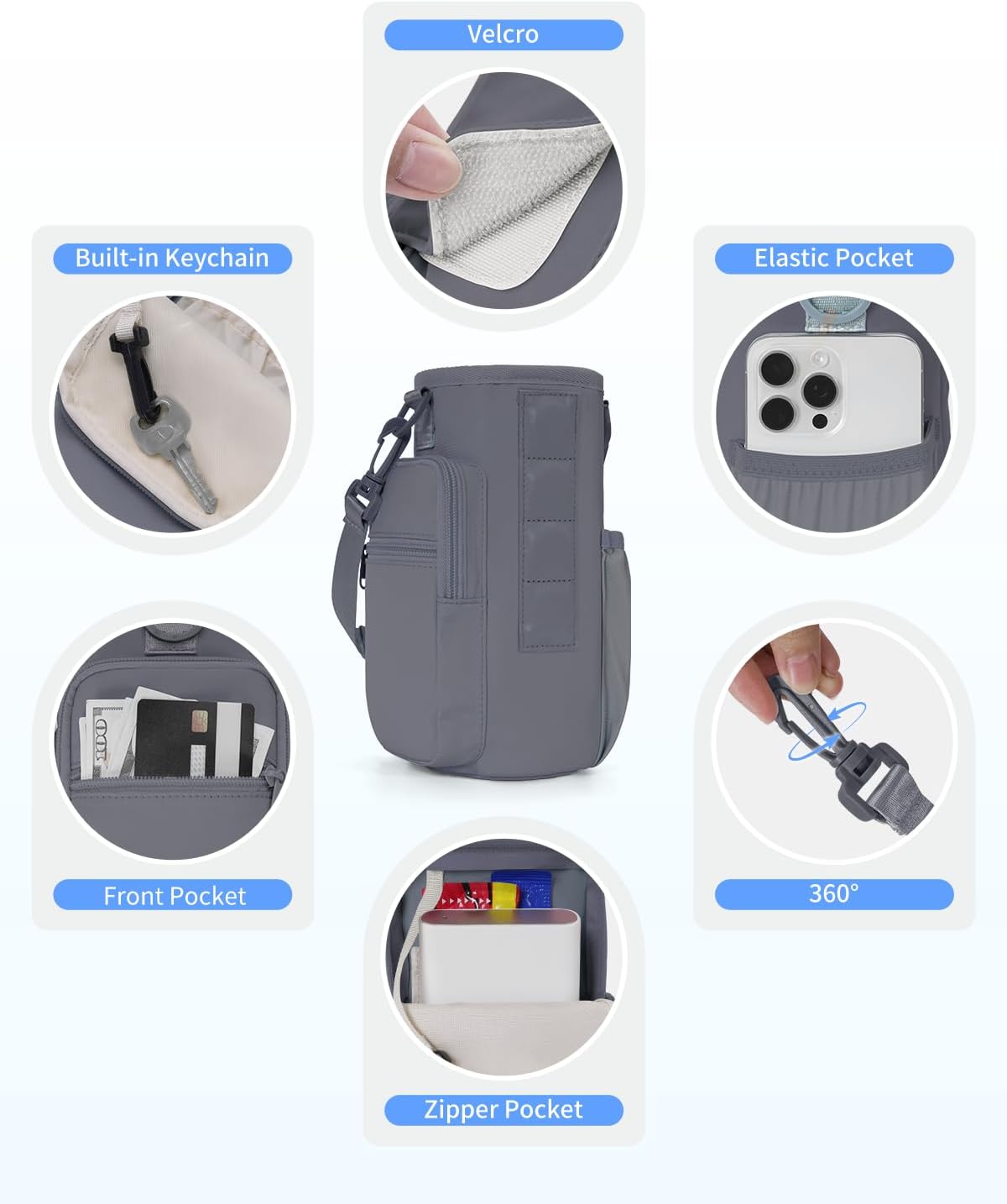 sportsnew Magnetic Gym Bag for Women Men, Crossbody Insulated Cup Sleeve Water Bottle Carrier Holder with Strap for 40oz Tumbler with Handle, 4 Built-in Magnets Small Gym Bag for Workout, Walking