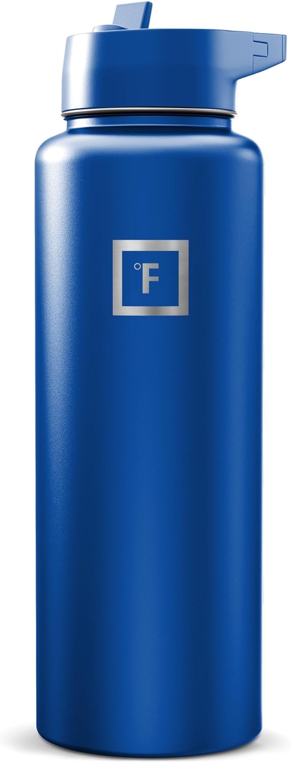 IRON °FLASK Camping & Hiking Hydration Flask with Straw, Wide Mouth Insulated Stainless Steel Sports Water Bottle - 40 oz Midnight Black