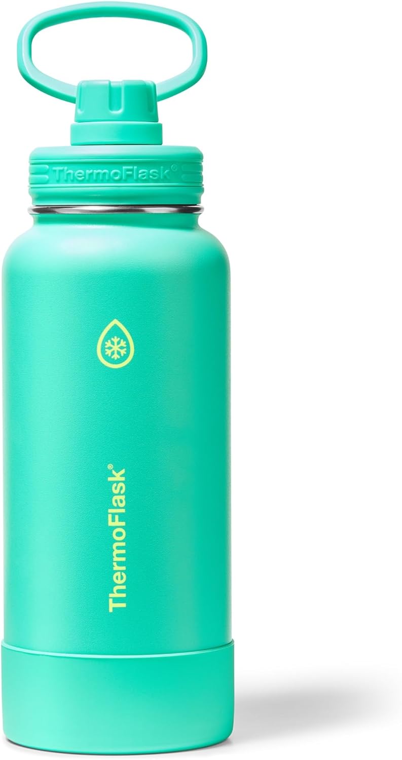 ThermoFlask Insulated Water Bottle with Spout Lid (24 oz, Lemonade Stand) - Leakproof, Stainless Steel Water Bottle for Cold & Hot Drinks, Travel & Daily Hydration