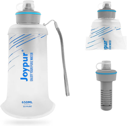 Water Filter Survival - Collapsible Water Bottle with Filter 0.01 Micron Squeeze Filtered Water Bottle 22oz for Hiking Backpacking Camping BPA-Free(White 650ml)