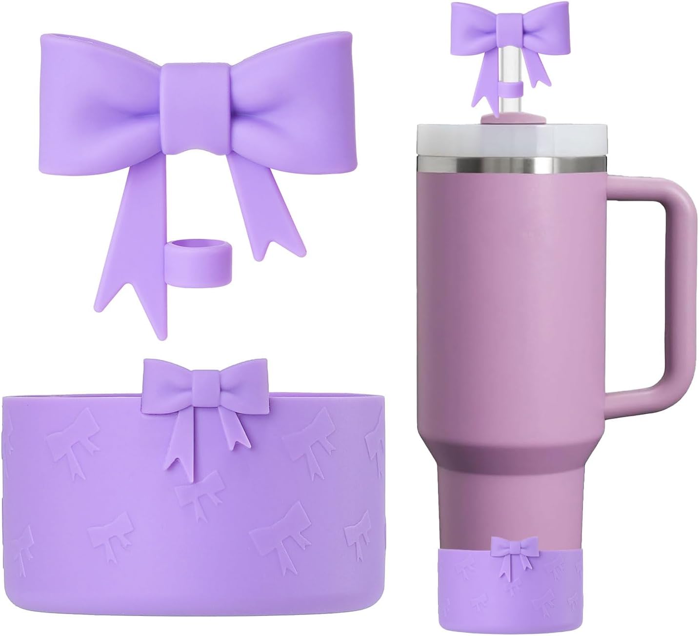 Bow Silicone Protective for Stanley Boot for 20/30/40Oz, 2 Pack for Stanley Cup Accessories Compatible 12-24Oz for Hydroflask Boot and More (Pink Set)