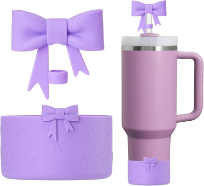 Bow Silicone Protective for Stanley Boot for 20/30/40Oz, 2 Pack for Stanley Cup Accessories Compatible 12-24Oz for Hydroflask Boot and More (Pink Set)