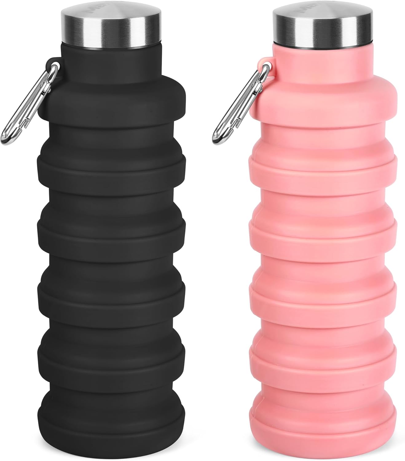 Collapsible Water Bottle, 16oz Portable Reusable Silicone Water Bottle, BPA-Free Leak-Proof Foldable Design with Carabiner, Lightweight Durable for Gym, Travel, Camping, Hiking, Sports, Black