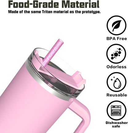 Replacement Straw Compatible with Stanley 40 oz 30 oz Cup Tumbler, 6 Pack Reusable Straw with Cleaning Brush, Plastic, Clear
