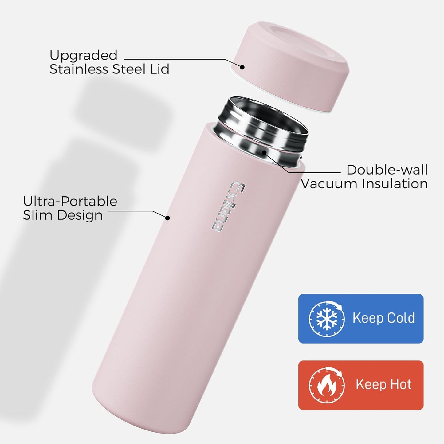 【Upgraded】Exllena Small Insulated Water Bottle 12 oz/350ml– Mini Insulated Water Bottle for Hot & Cold Drinks, Perfect Small Water Bottle for Travel, Purse...(Greyish Blue)