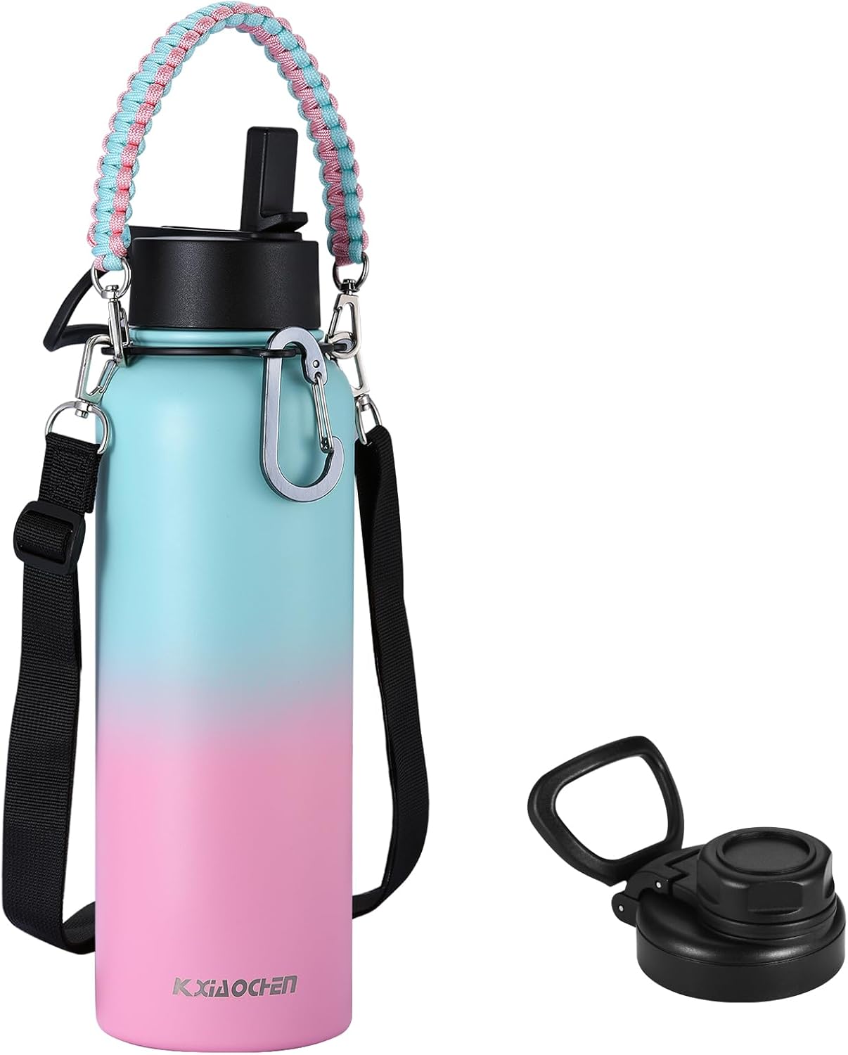 KXIAOCHEN Insulated Water Bottle With Strap, Cold For 48 Hrs Leak Proof, Triple Wall Stainless Steel Sports Water Bottle With Straw And Spout Lid For Gym Hiking Travel